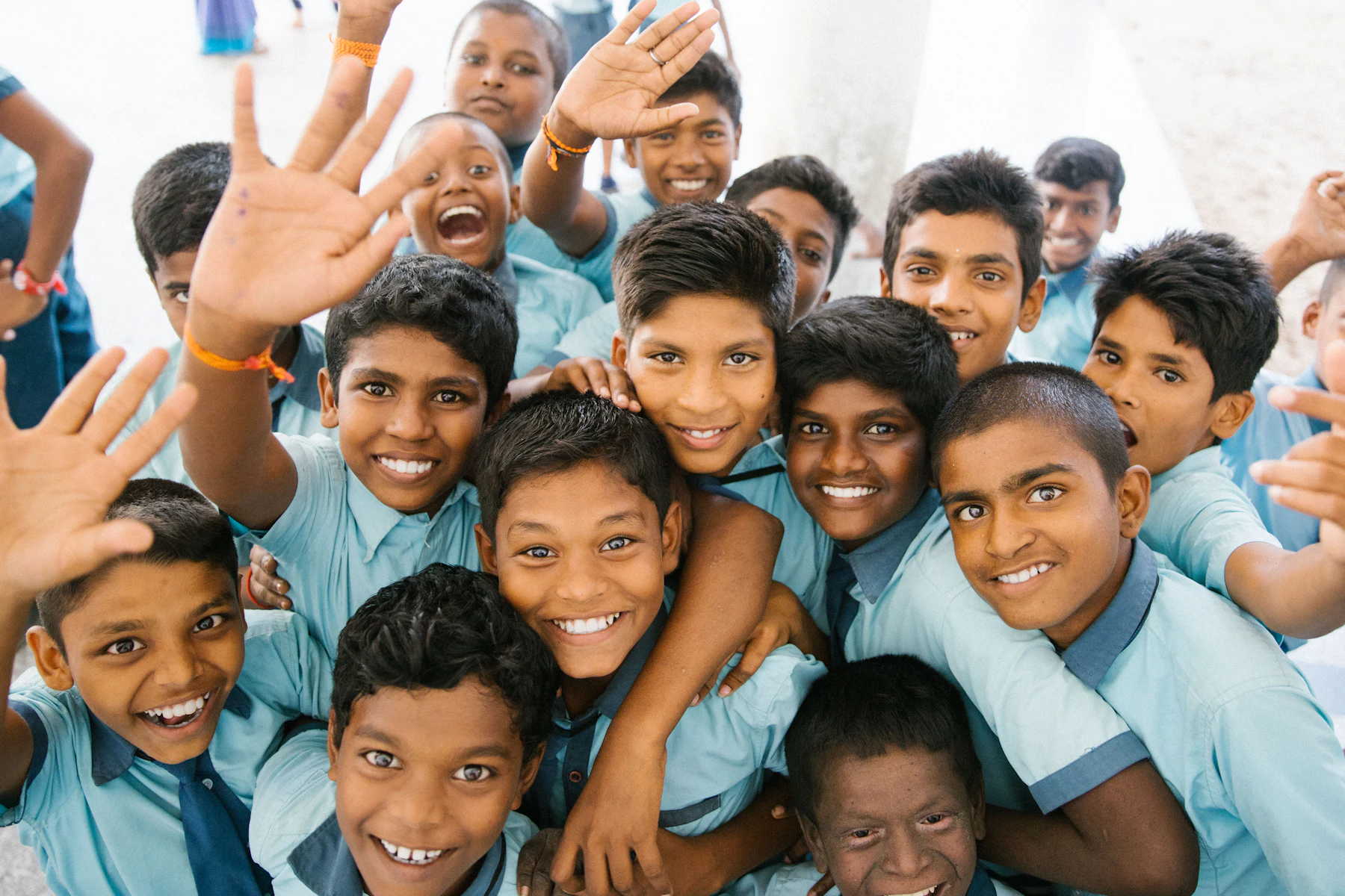 Schoolchildren smiling together