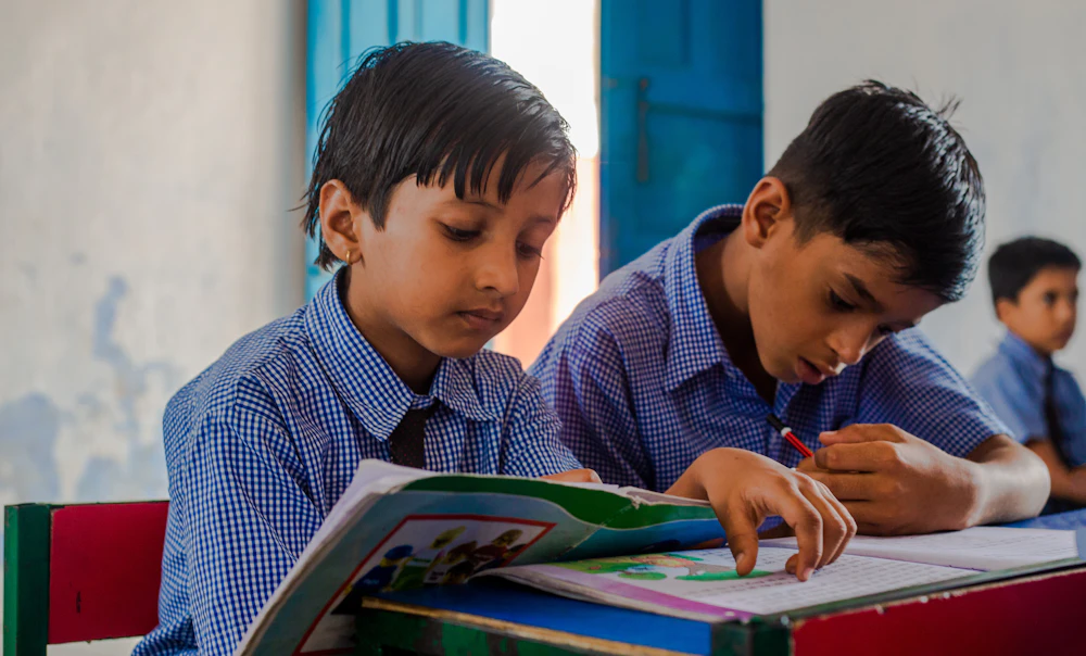 Two boys studying together